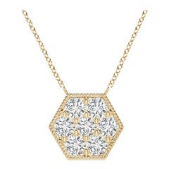 Angara Natural Pave-Set Diamond Hexagon Necklace in 14K Yellow Gold for Women