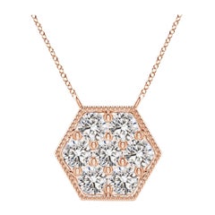 Angara Natural Pave-Set Diamond Hexagon Necklace with Milgrain in 14K Rose Gold