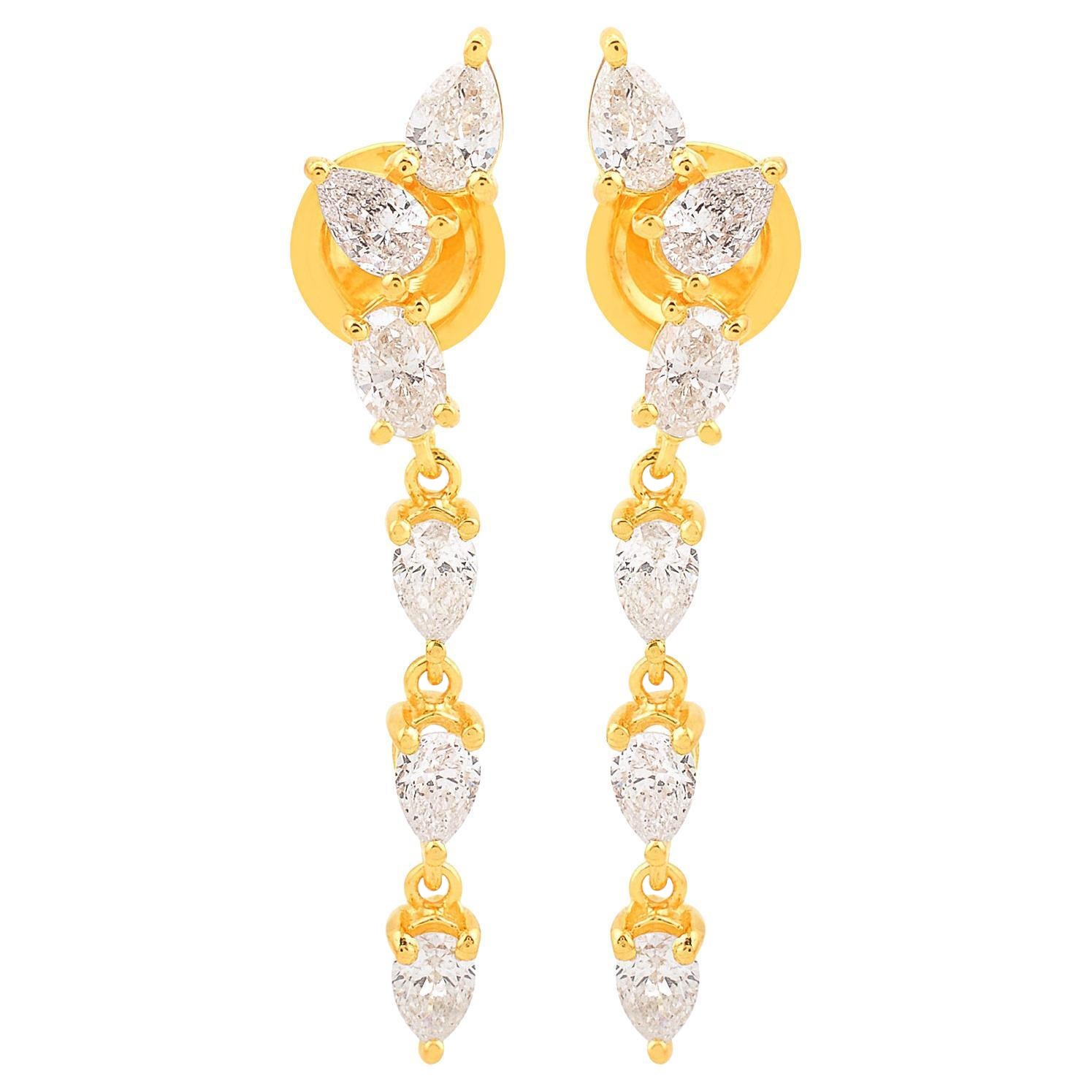 Orecchini a goccia con diamante perlato da 1,77 carati, purezza SI, colore HI, oro giallo massiccio 18 ct.