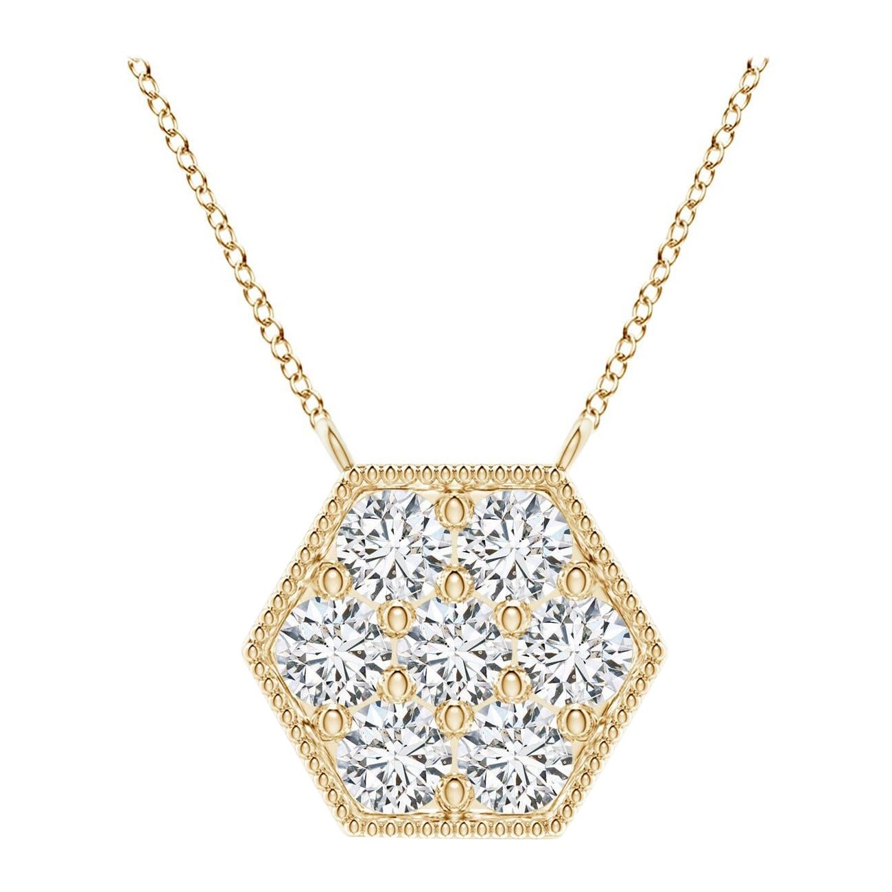 Angara Natural Pave-Set Diamond Hexagon Necklace in 14K Yellow Gold for Women