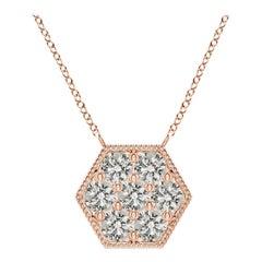 Angara Natural Pave-Set Diamond Hexagon Necklace with Milgrain in 14K Rose Gold