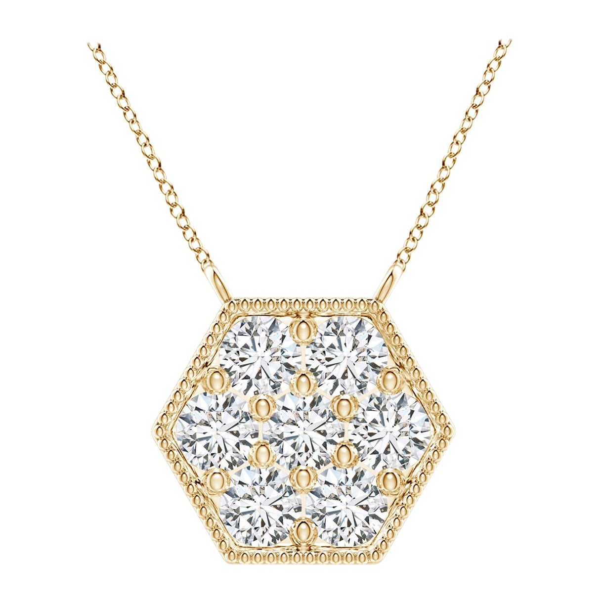 Angara Natural Pave-Set Diamond Hexagon Necklace in 14K Yellow Gold for Women