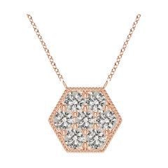 Angara Natural Pave-Set Diamond Hexagon Necklace with Milgrain in 14K Rose Gold