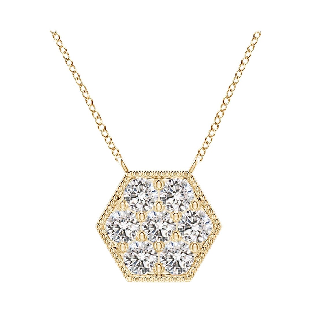 Angara Natural Pave-Set Diamond Hexagon Necklace in 14K Yellow Gold