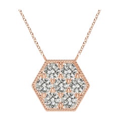 Angara Natural Pave-Set Diamond Hexagon Necklace with Milgrain in 14K Rose Gold