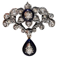 Antique  Circa 1870s 18k Gold Top Silver Natural Rose Cut Diamond Brooch