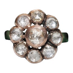 Vintage Circa 1970s 8k Gold Natural Rose Cut Diamond Decorated Ring