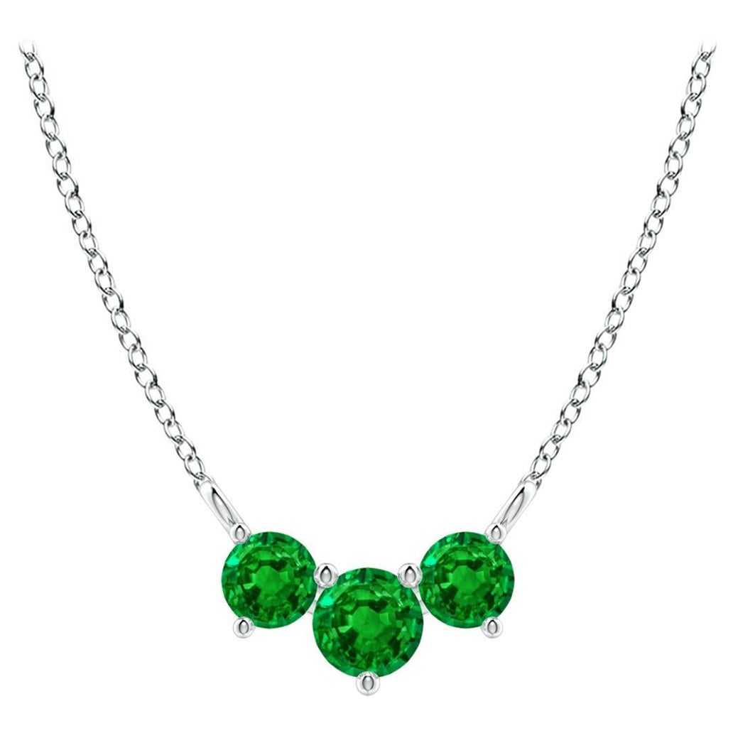 Collier d'Emeraudes Classiques Trio Naturelles en Platine pour Femmes ANGARA