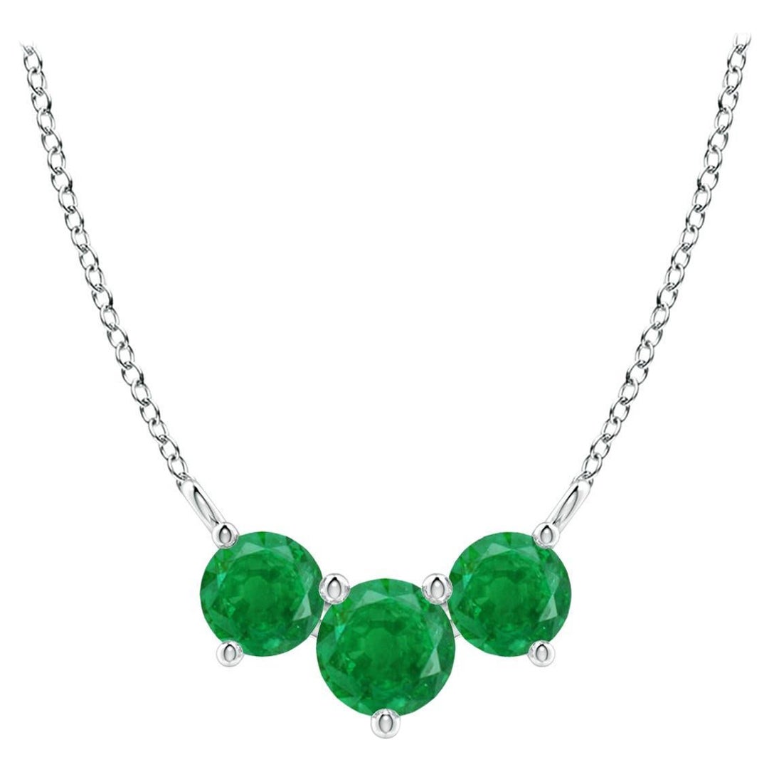 Collier d'émeraudes classiques en or blanc 14 carats ANGARA Nature Trio pour femmes