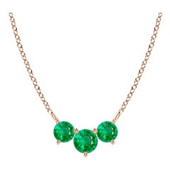 Collier d'Emeraudes Classiques Trio Naturelles en Or Rose 14K pour Femmes ANGARA