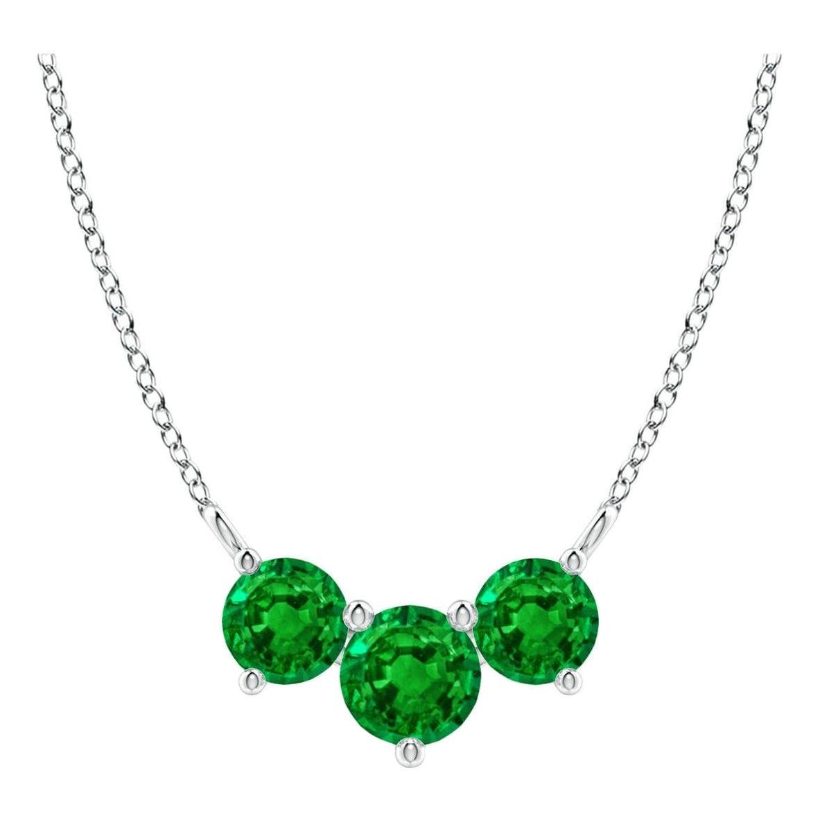 Collier d'Emeraudes Classiques Trio Naturelles en Platine pour Femmes ANGARA