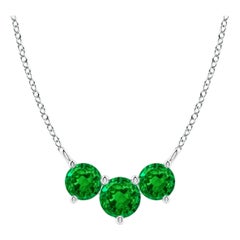 Collier d'Emeraudes Classiques Trio Naturelles en Platine pour Femmes ANGARA