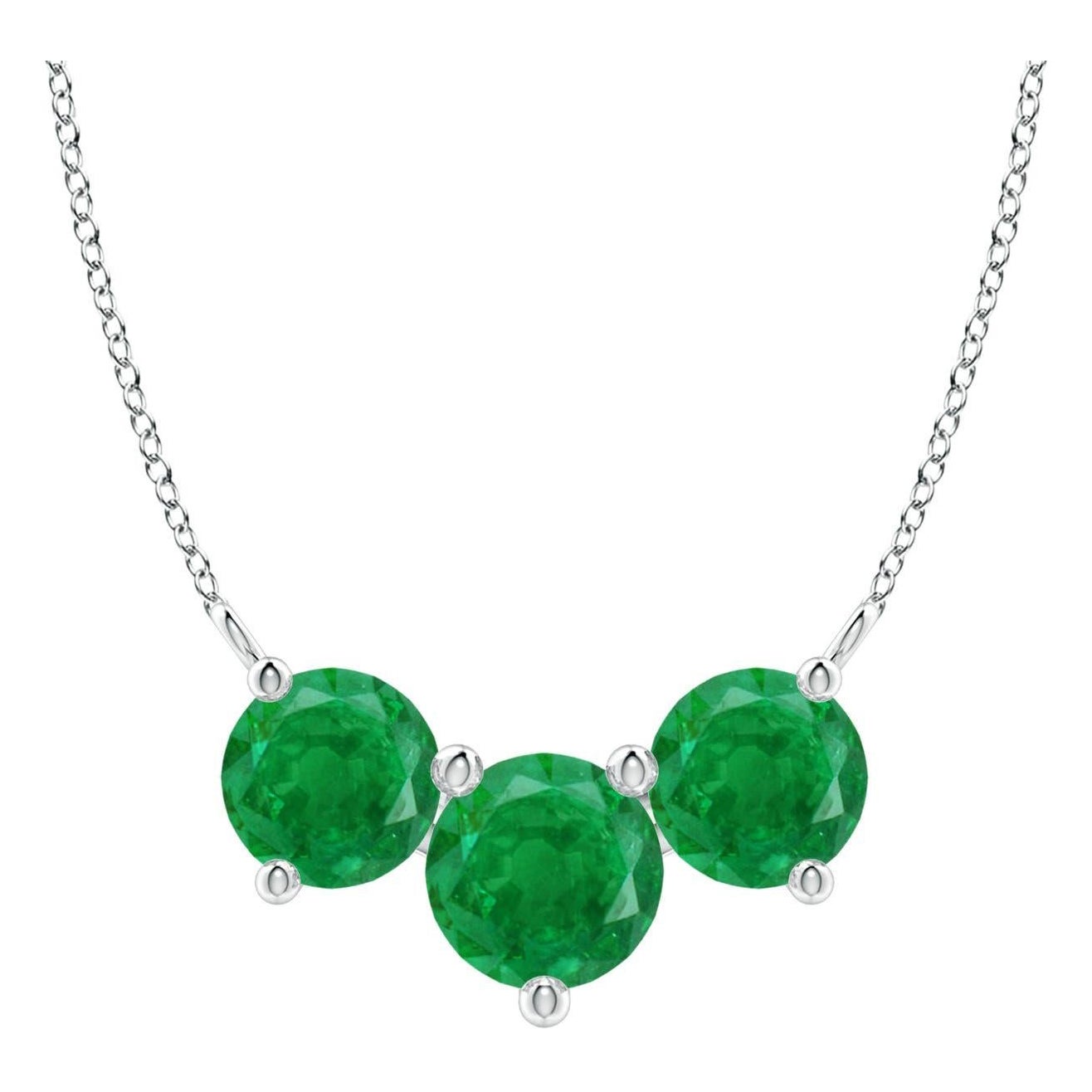 ANGARA Collier d'Emeraudes Classiques Naturelles Trio Rondes 1.2 ct en Or Blanc 14K