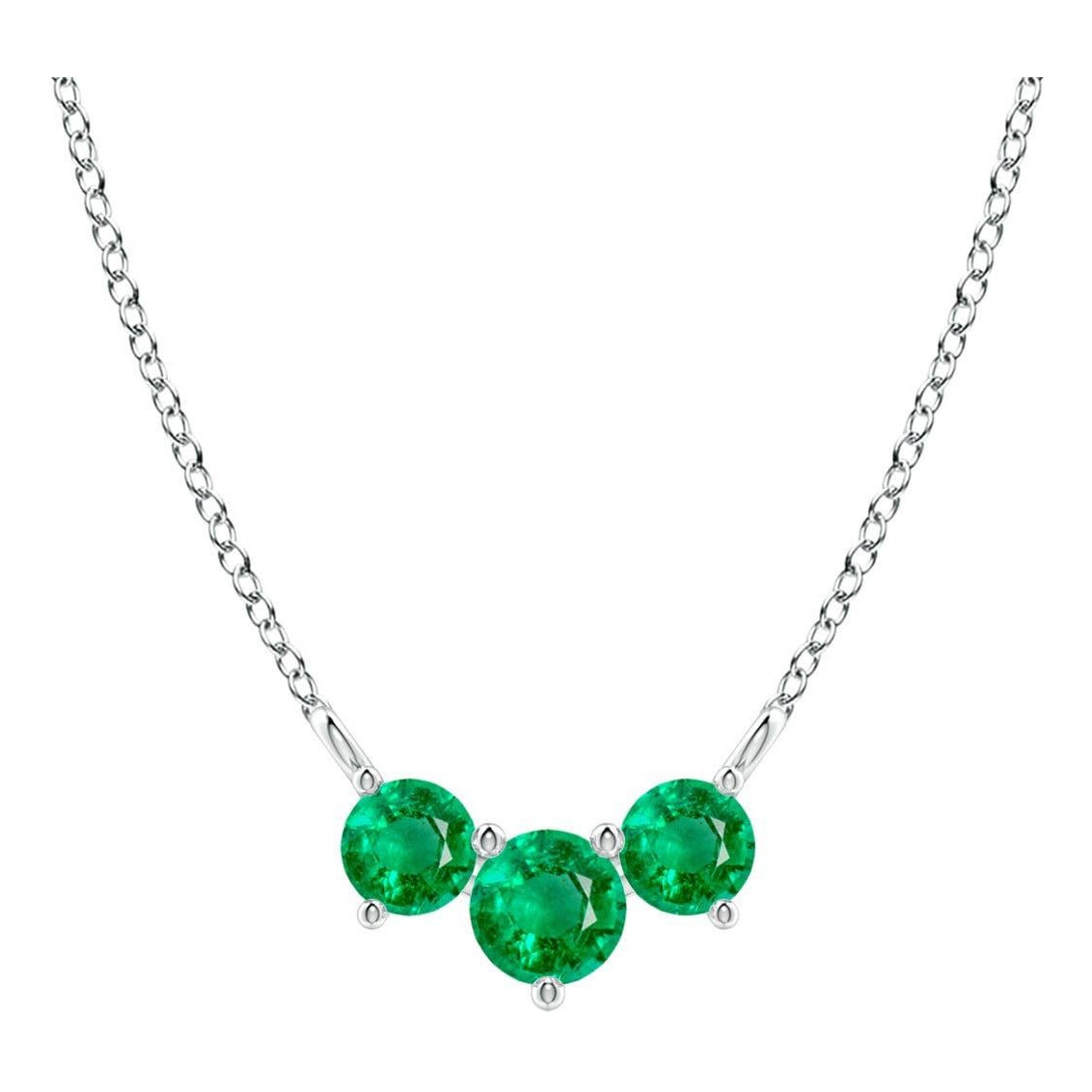 Collier d'émeraudes classiques en or blanc 14 carats ANGARA Nature Trio pour femmes