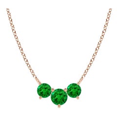 Collier d'Emeraudes Classiques Trio Naturelles en Or Rose 14K pour Femmes ANGARA