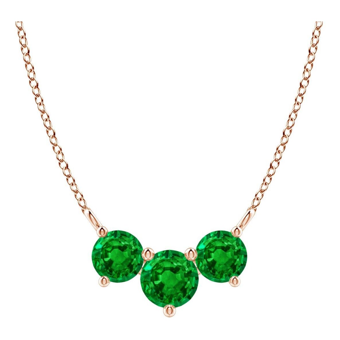 Collier d'Emeraudes Classiques Trio Naturelles en Or Rose 14K pour Femmes ANGARA