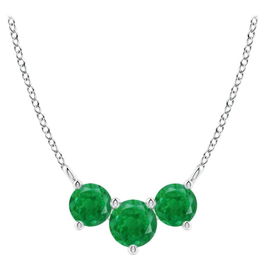 Collier d'Emeraudes Classiques Trio Naturelles en Platine pour Femmes ANGARA