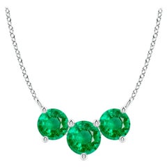 ANGARA  Collier d'émeraudes rondes Nature Trio en or blanc 14K pour femmes
