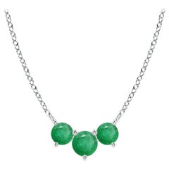 Collier d'émeraudes classiques en or blanc 14 carats ANGARA Nature Trio pour femmes