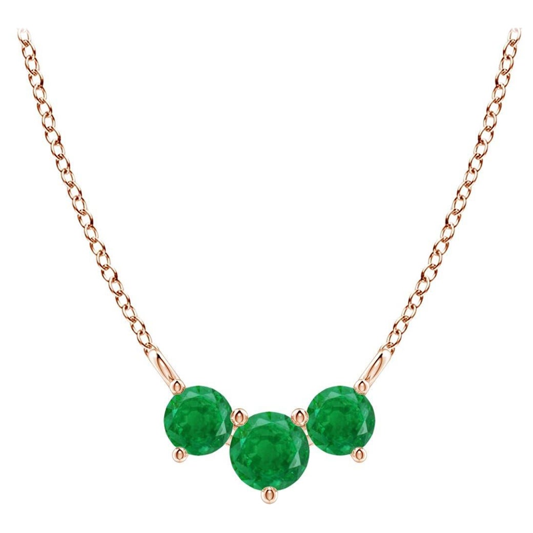 Collier d'Emeraudes Classiques Trio Naturelles en Or Rose 14K pour Femmes ANGARA