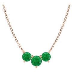 Collier d'Emeraudes Classiques Trio Naturelles en Or Rose 14K pour Femmes ANGARA