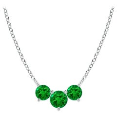 Collier d'émeraudes classiques en or blanc 14 carats ANGARA Nature Trio pour femmes