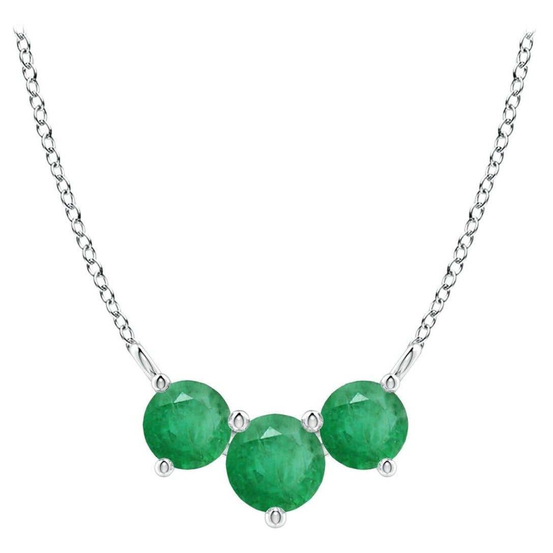 Collier d'émeraudes classiques en or blanc 14 carats ANGARA Nature Trio pour femmes