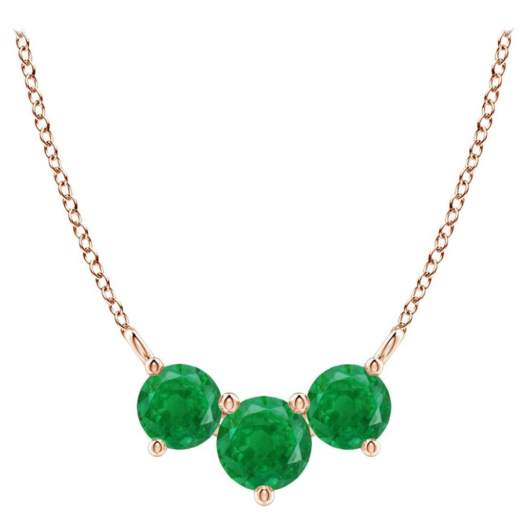 ANGARA  Collier d'émeraudes rondes Nature Trio en or rose 14 carats pour femmes