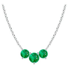 Collier d'Emeraudes Classiques Trio Naturelles en Platine pour Femmes ANGARA
