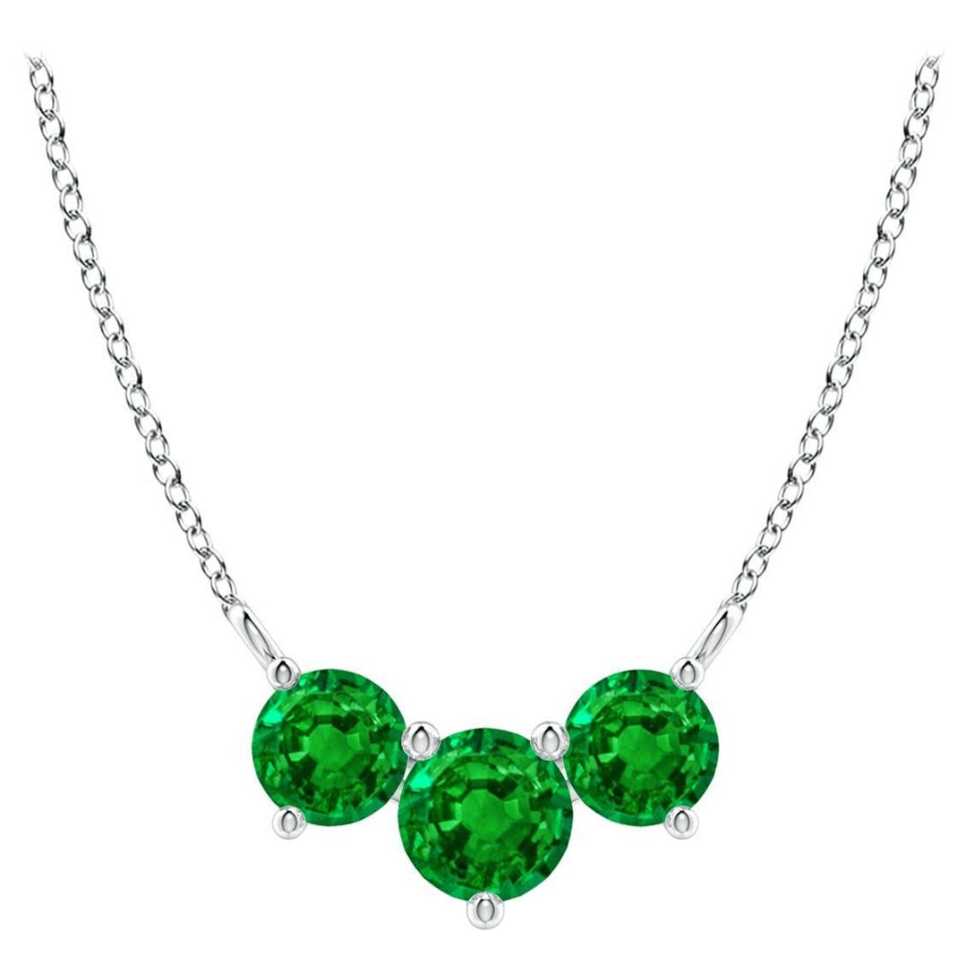 Collier d'émeraudes classiques en or blanc 14 carats ANGARA Nature Trio pour femmes