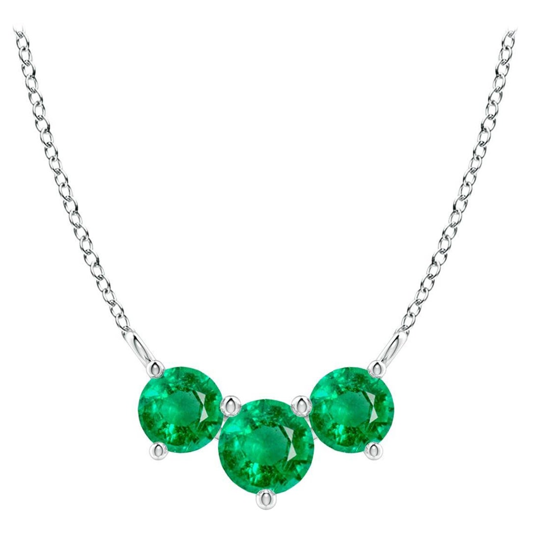 Collier d'Emeraudes Classiques Trio Naturelles en Platine pour Femmes ANGARA