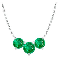 Collier d'Emeraudes Classiques Trio Naturelles en Platine pour Femmes ANGARA