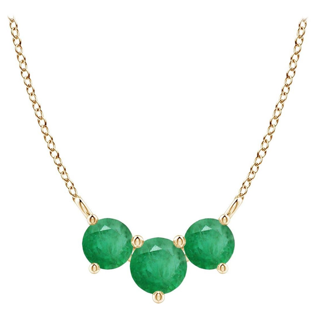 Collier d'émeraudes classiques en or jaune 14 carats pour femmes ANGARA Nature Trio