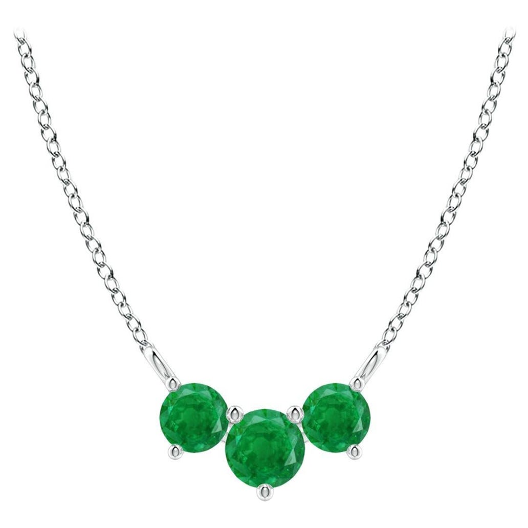 Collier d'émeraudes classiques en or blanc 14 carats ANGARA Nature Trio pour femmes en vente