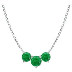 Collier d'émeraudes classiques en or blanc 14 carats ANGARA Nature Trio pour femmes