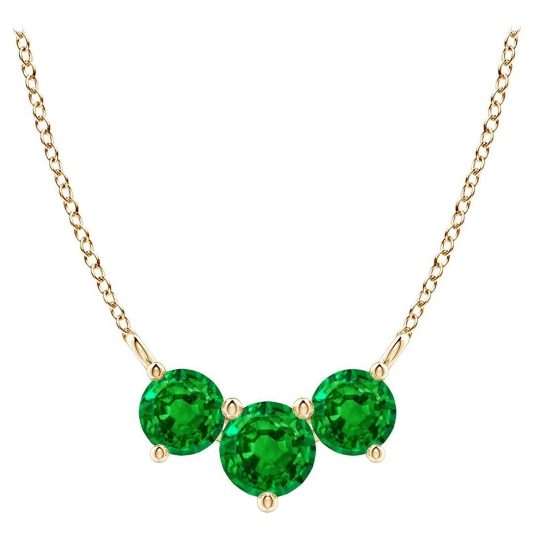 Collier d'émeraudes classiques en or jaune 14 carats pour femmes ANGARA Nature Trio en vente
