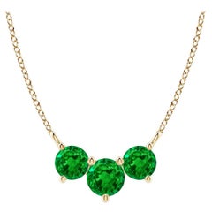 Collier d'émeraudes classiques en or jaune 14 carats pour femmes ANGARA Nature Trio