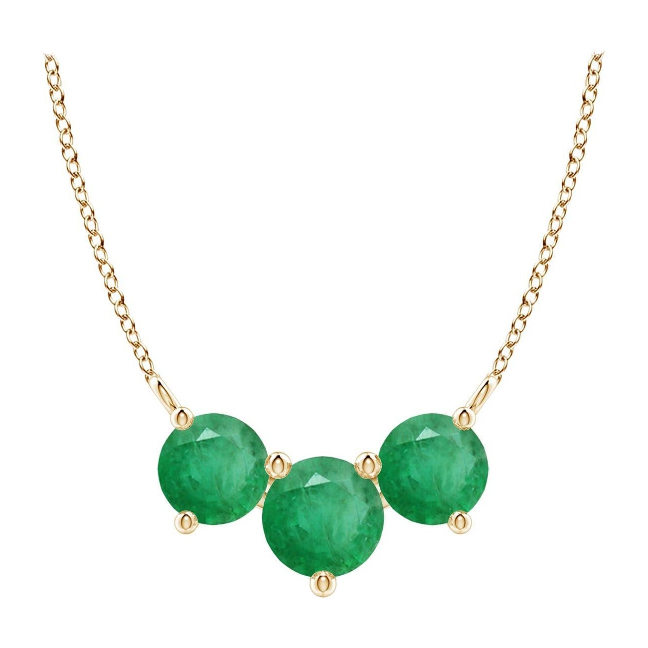 Collier d'émeraudes classiques en or jaune 14 carats pour femmes ANGARA Nature Trio