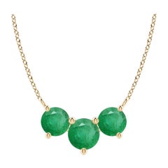 Collier d'émeraudes classiques en or jaune 14 carats pour femmes ANGARA Nature Trio