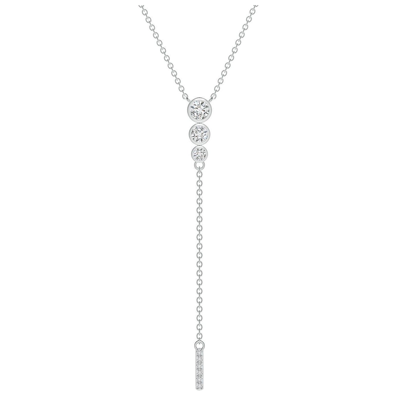 Angara Natural Three Stone Bezel-Set Diamond Lariat Necklace in 14K White Gold