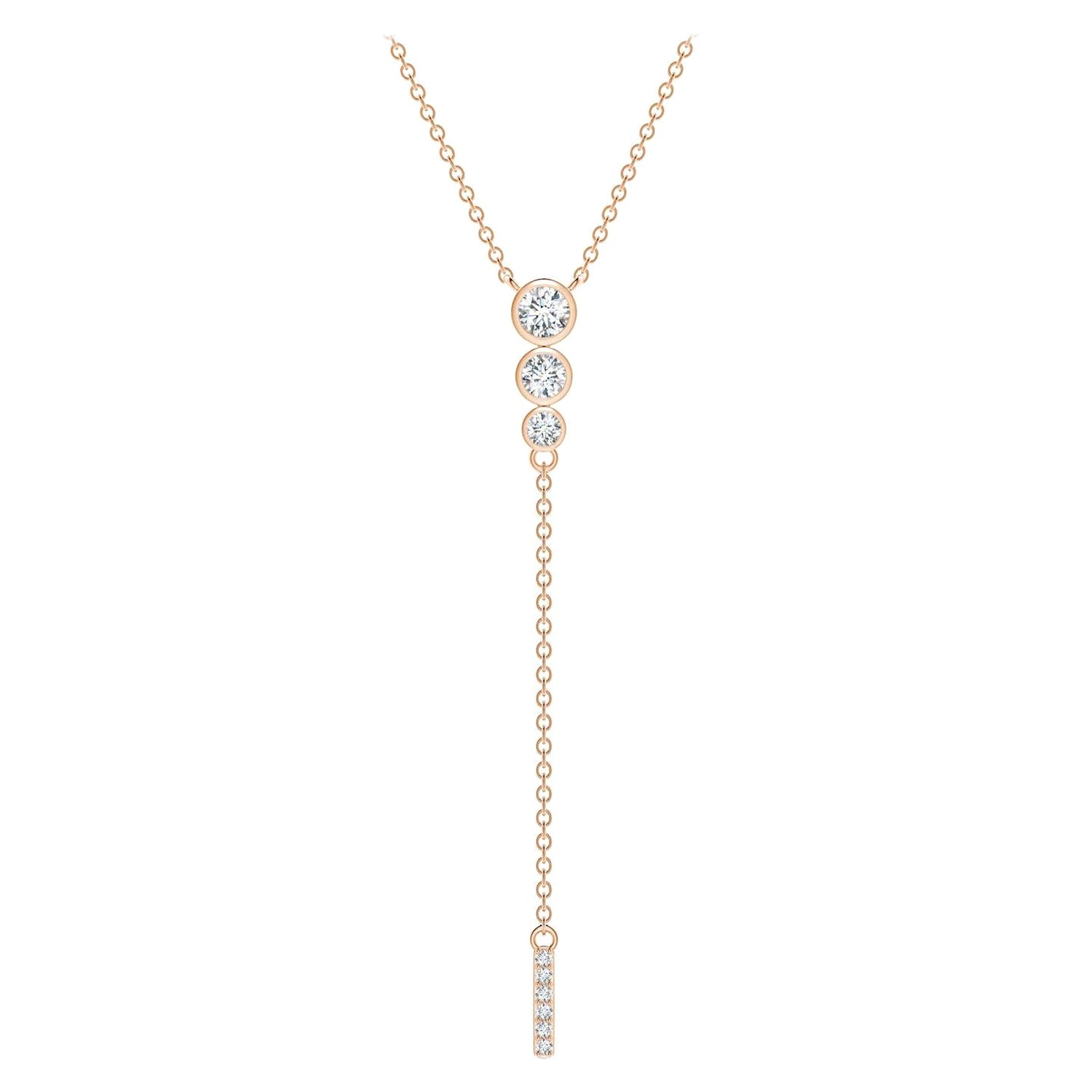 Angara Natural Three Stone Bezel-Set Diamond Lariat Necklace in 14K Rose Gold