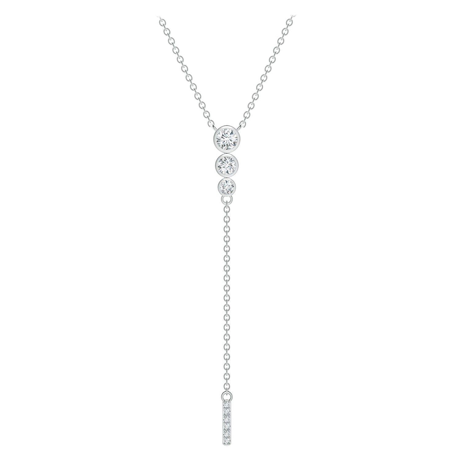 Angara Natural Three Stone Bezel-Set Diamond Lariat Necklace in Platinum