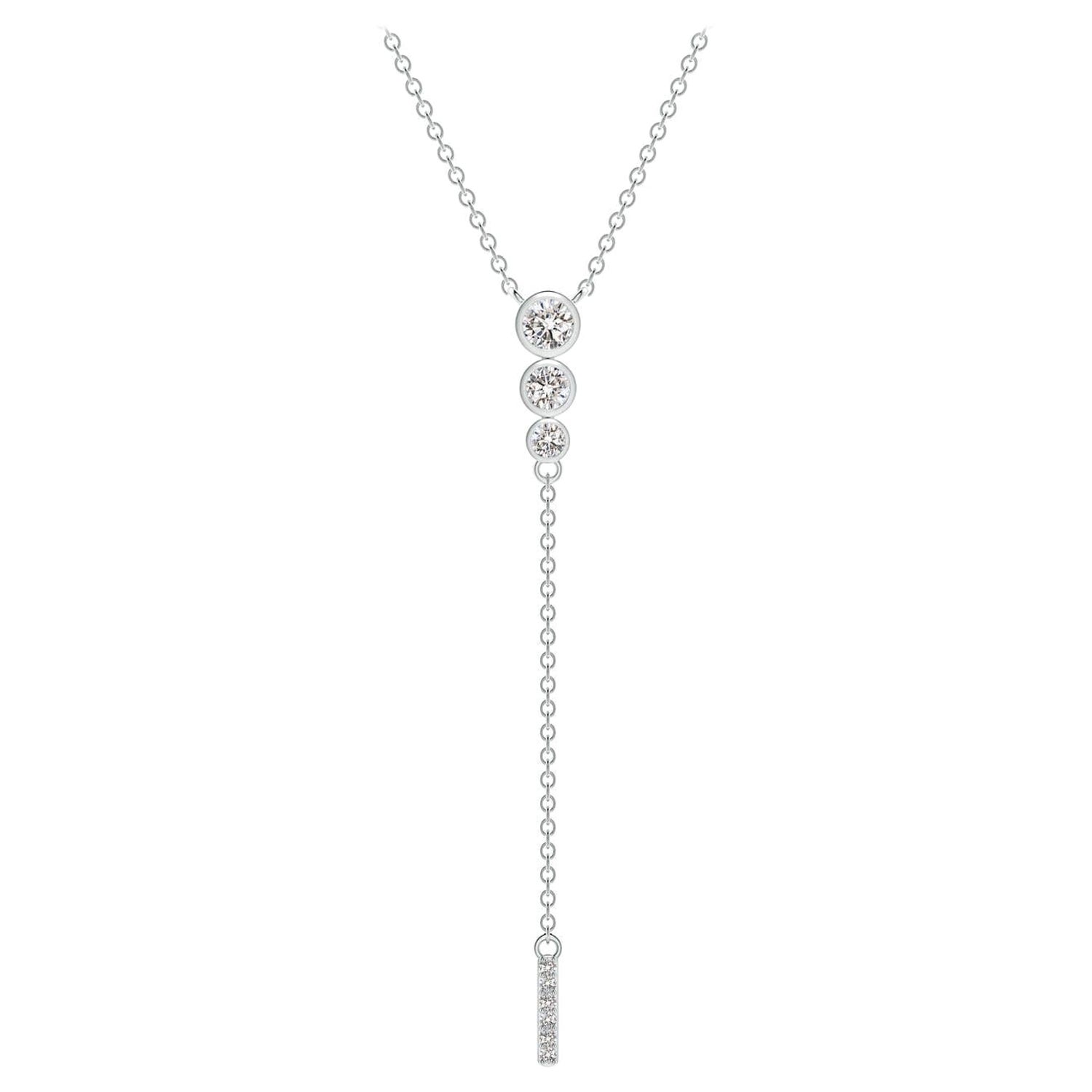 Angara Natural Three Stone Bezel-Set Diamond Lariat Necklace in 14K White Gold
