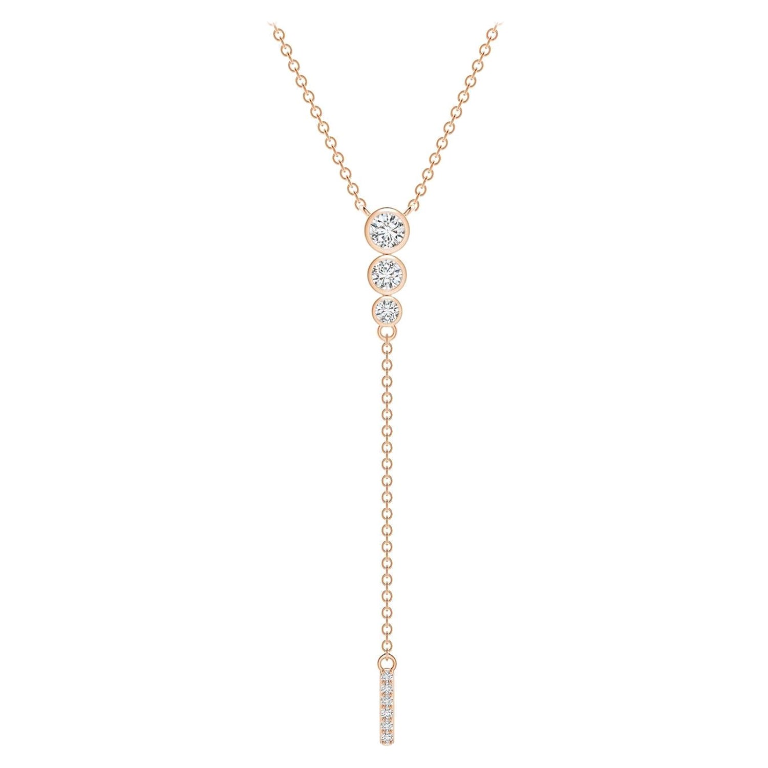 Angara Natural Three Stone Bezel-Set Diamond Lariat Necklace in 14K Rose Gold