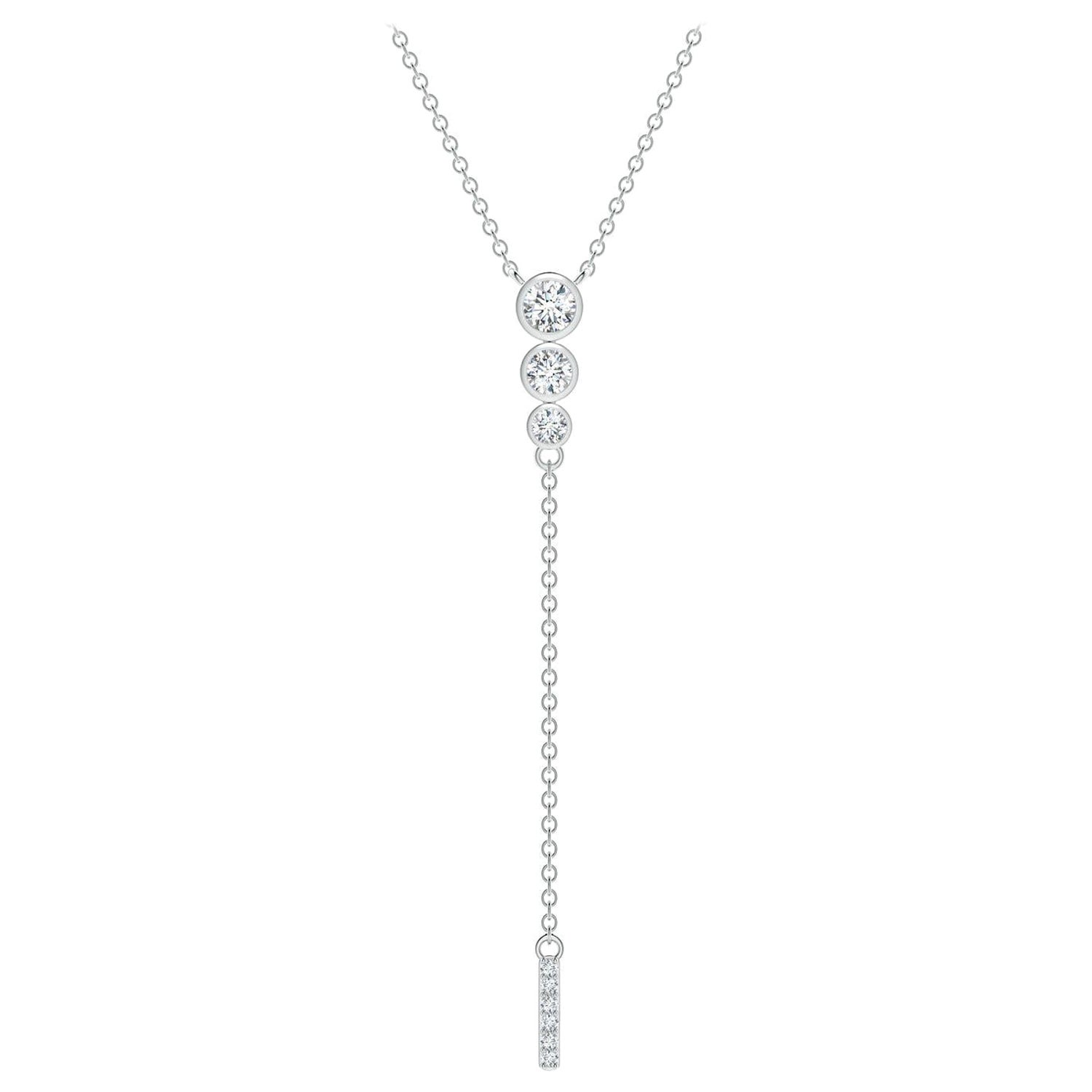 Angara Natural Three Stone Bezel-Set Diamond Lariat Necklace in Platinum