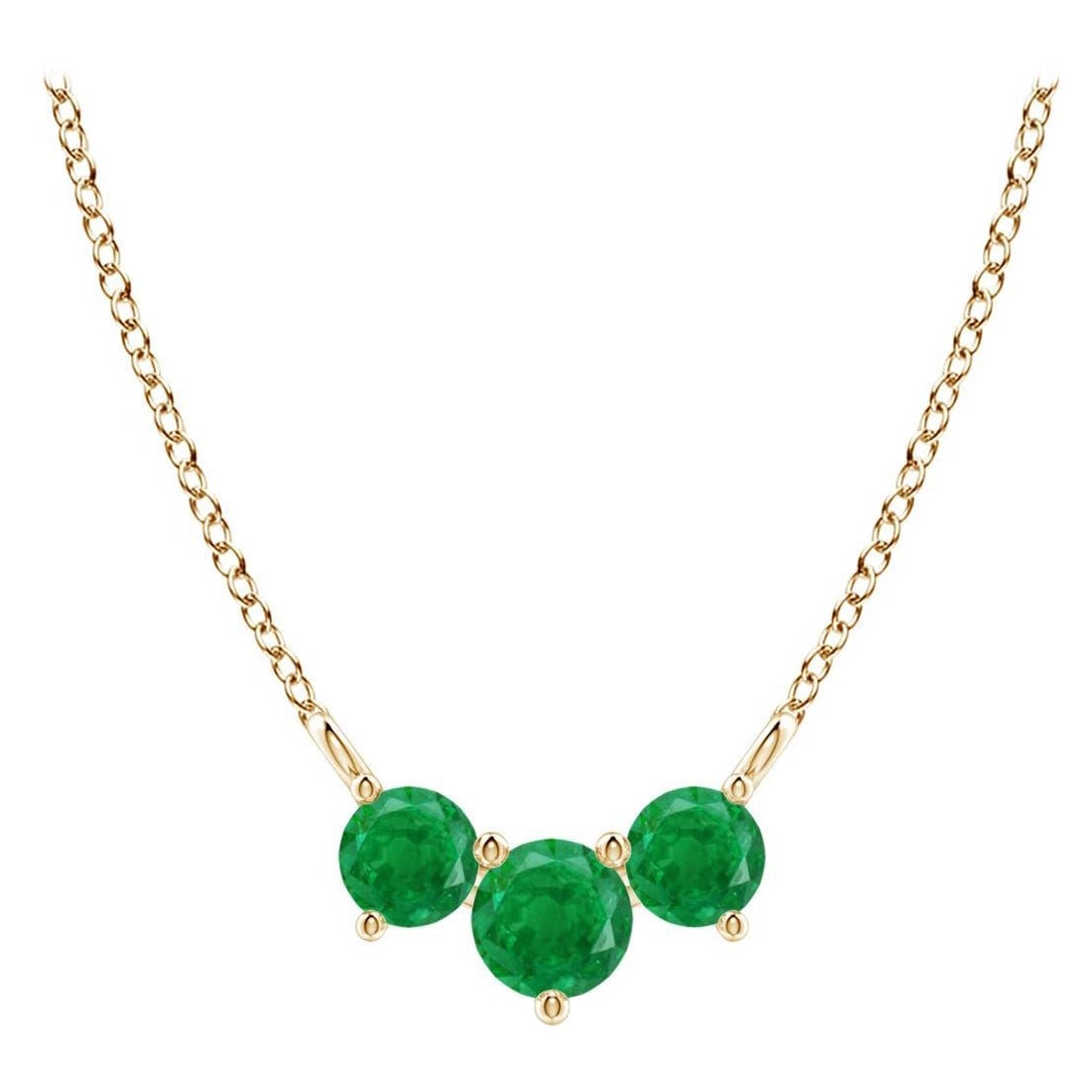 Collier d'émeraudes classiques en or jaune 14 carats pour femmes ANGARA Nature Trio