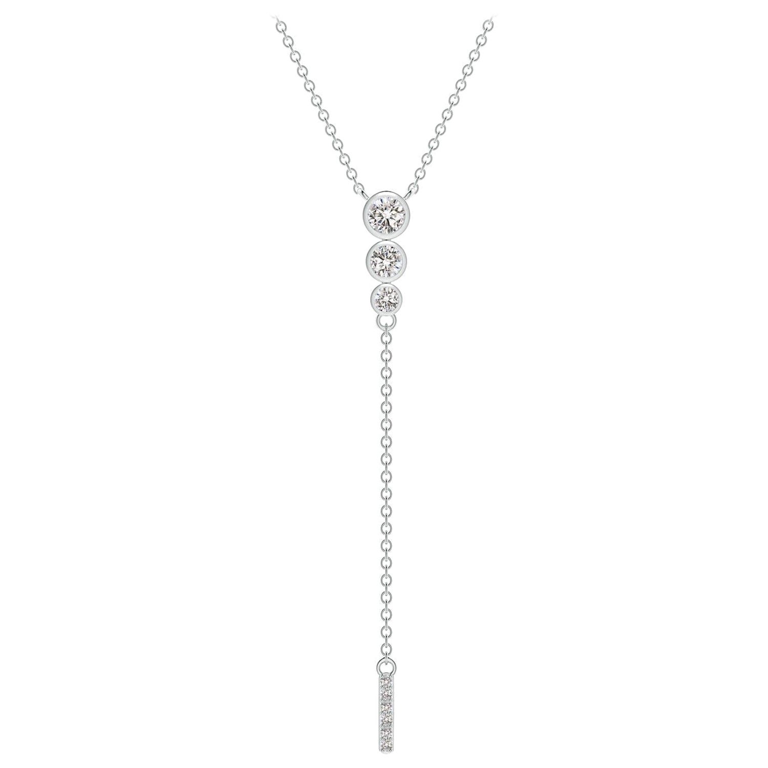 Angara Natural Three Stone Bezel-Set Diamond Lariat Necklace in 14K White Gold