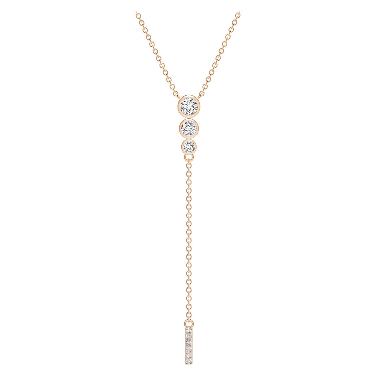 Angara Natural Three Stone Bezel-Set Diamond Lariat Necklace in 14K Rose Gold