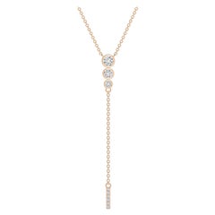 Angara Natural Three Stone Bezel-Set Diamond Lariat Necklace in 14K Rose Gold