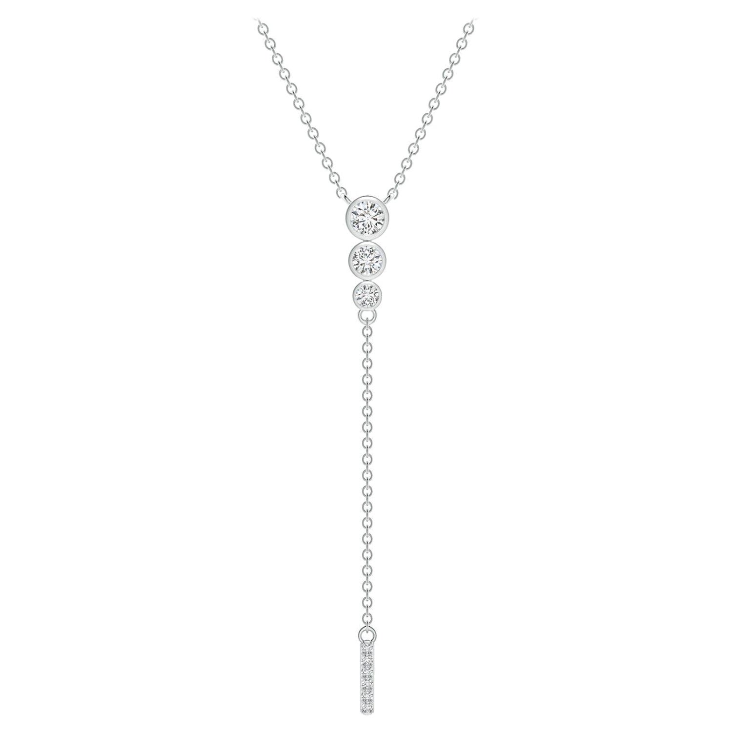 Angara Natural Three Stone Bezel-Set Diamond Lariat Necklace in Platinum